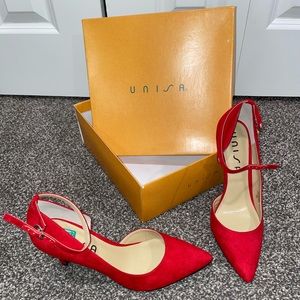 DSW Red Heel pointed toe ankle strap